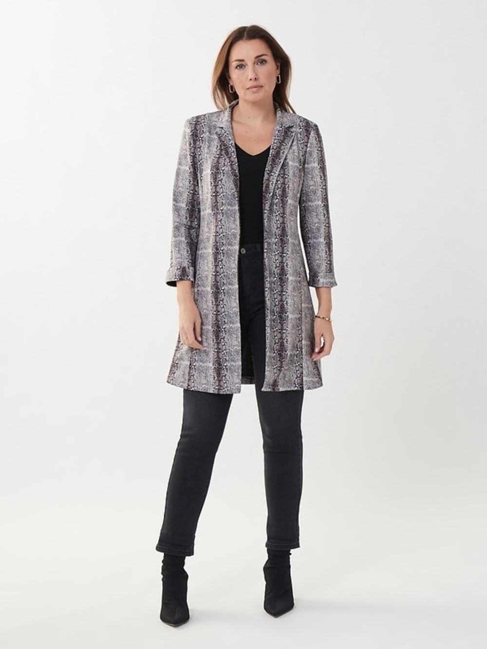 Joseph Ribkoff Gray Snake-Print Trench Coat